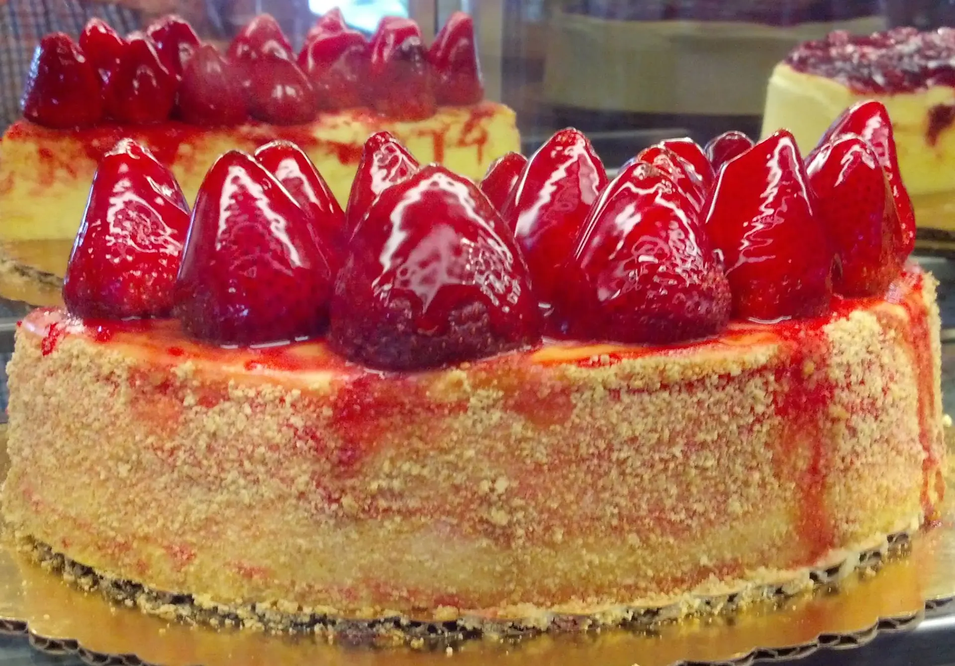 A whole strawberry cheesecake from Silver Coin's bakery